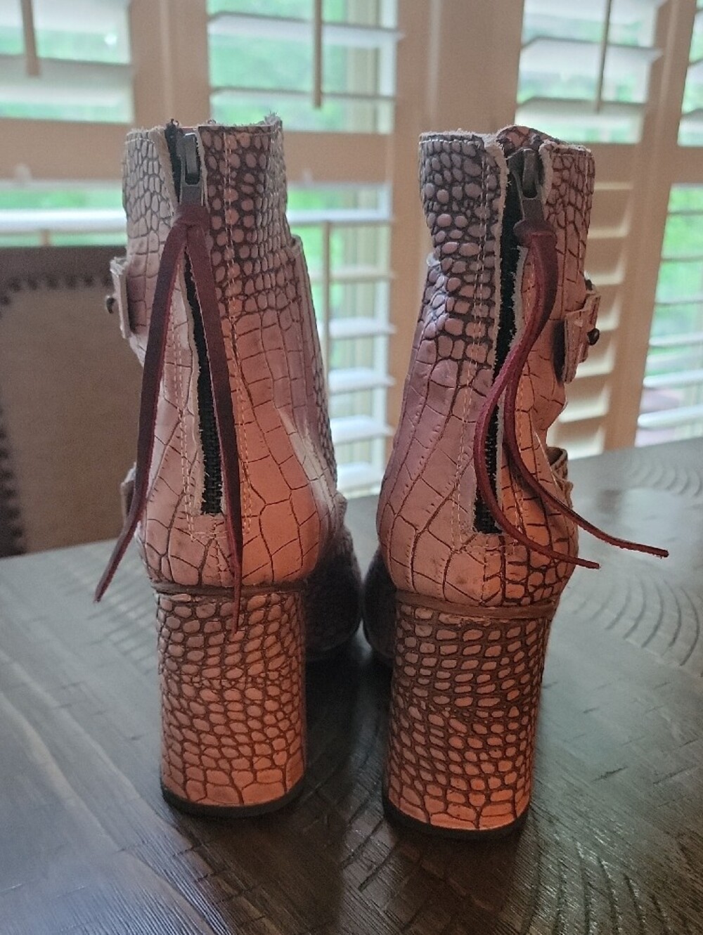 Joey Croc-Embossed Blush Pink Ankle Boots - Picture 4 of 6